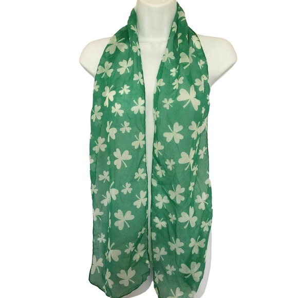 White Maple Leaves Green Background Soft Poly Gauze Rectangle Oblong Scarf 61" - Picture 3 of 4